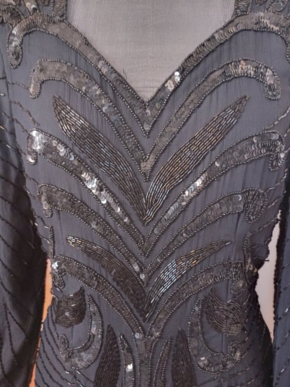 Vintage 1980s Stenay Silk Beaded Dress | NWT | Art Deco Dynasty Glam - Picture 3 of 17